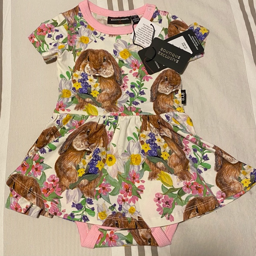 NEW! Rock Your Baby Bunny Baby Dress Sz: 6-12